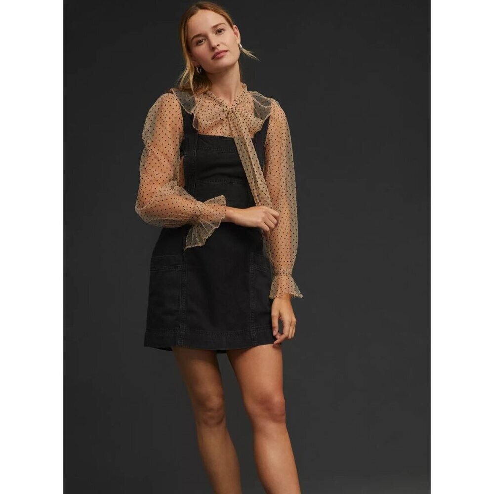 Pilcro NWOT Denim Overall Mini Skirt Dress in Black Size Medium Anthropologie